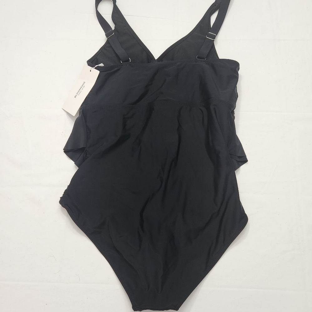 3/$25 BloomChic solid black one pice swimsuit size 14-16 NWT adjustable straps - Picture 5 of 10